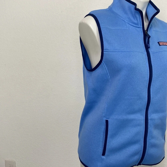 Vineyard Vines Blue Coastal Full Zip Fleece Pocket Comfy Gorpcore Vest Size M - Picture 9 of 13